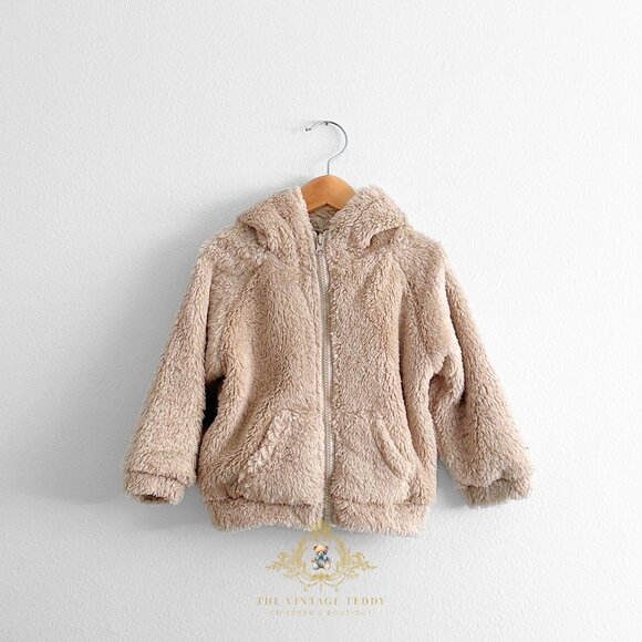 NWT Cute Baby & Toddler Teddy Bear Plush Hoodie Jacket Winter Coat Cream 9-12M - Picture 2 of 2